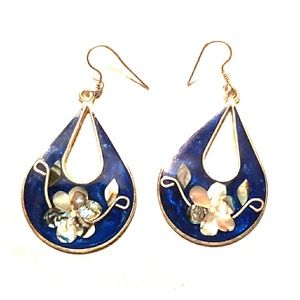 Blue & iridescent teardrop earrings